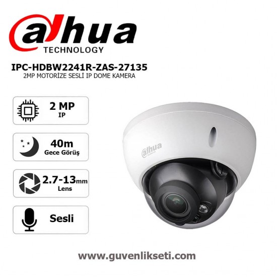 Dahua IPC-HDBW2241R-ZAS-27135 2MP WizSense Motorize Sesli IP Dome Kamera dahua ipc-hdbw2241r-zas-27135 ip dome kamera